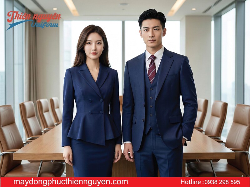 mẫu đồng phục nhà hàng khách sạn cho quản lý màu xanh đen