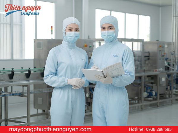 Mẫu quần áo bảo hộ ngành thực phẩm màu xanh nhạt