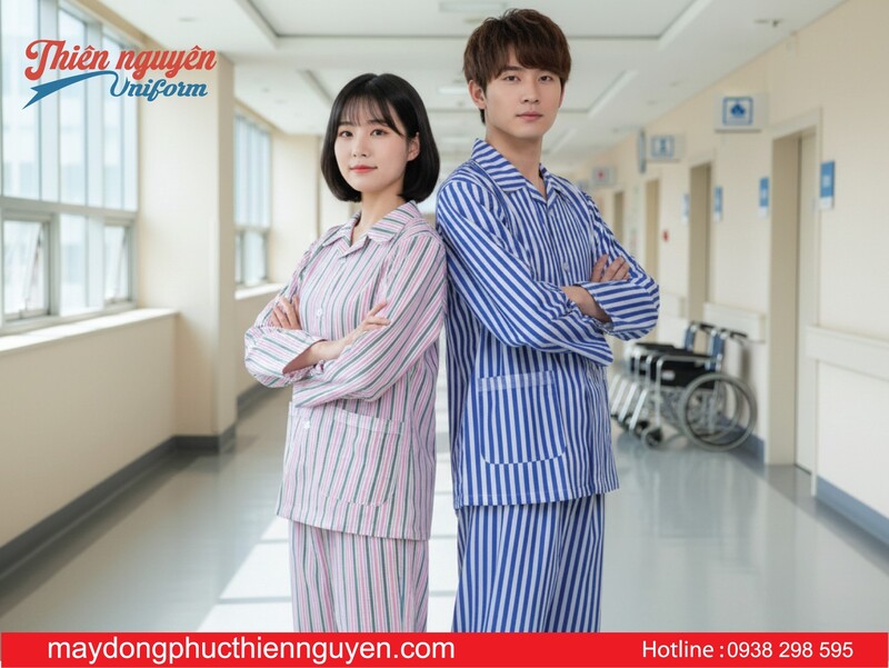 mẫu quần áo bệnh nhân họa tiết kẻ sọc 