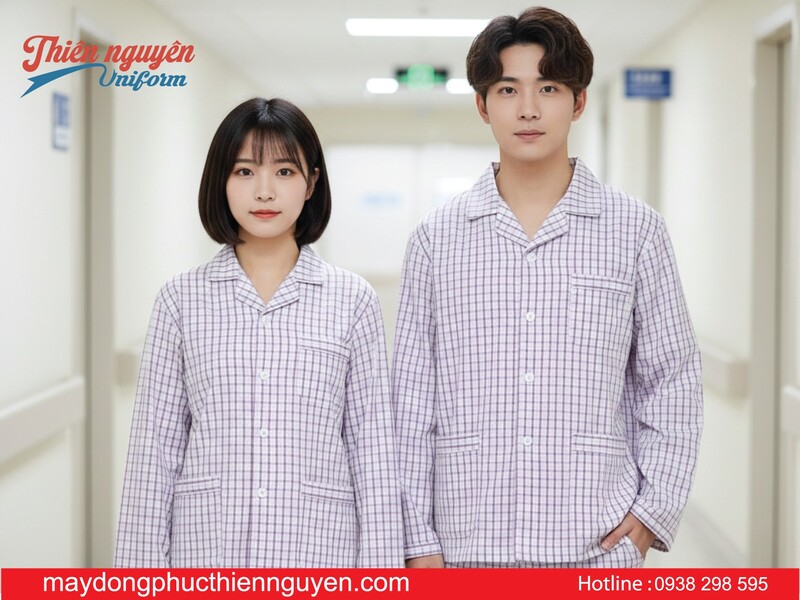 mẫu quần áo bệnh nhân họa tiết caro